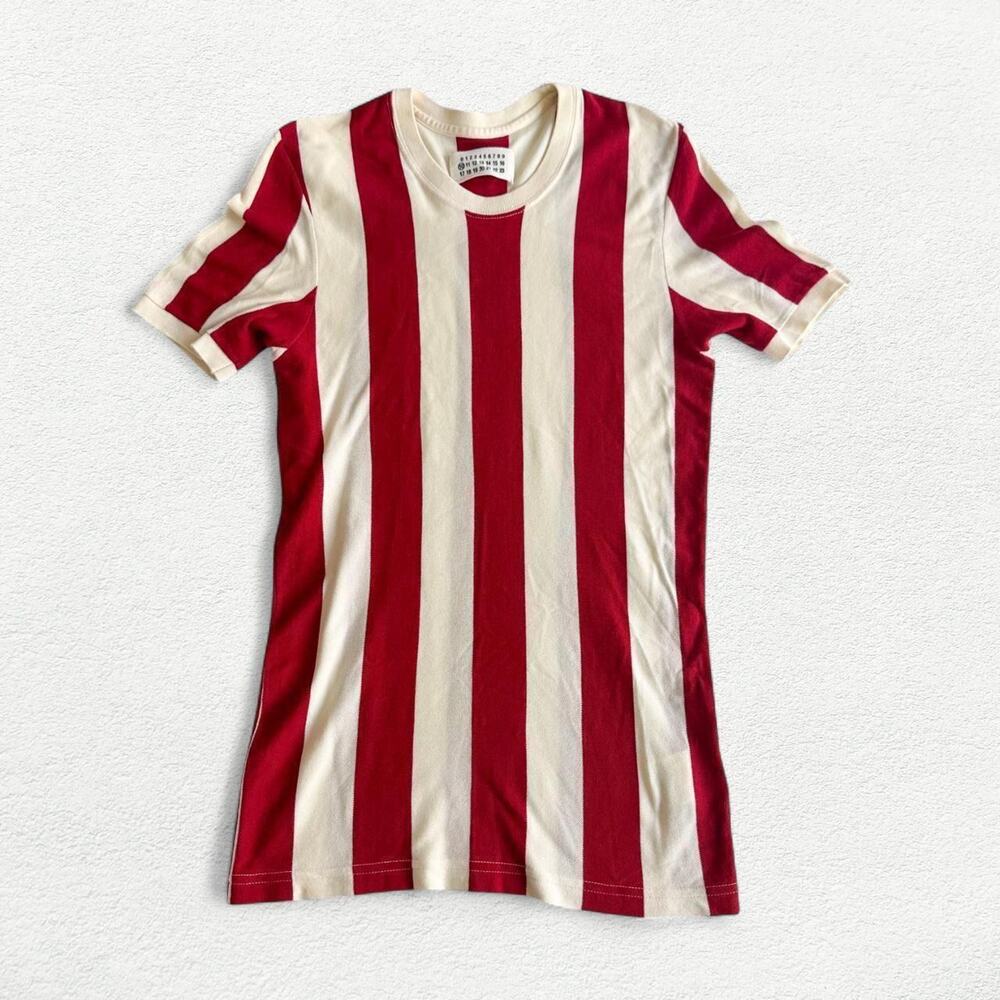 Maison Martin Margiela 2008 Red and Off White Striped Jersey T-Shirt